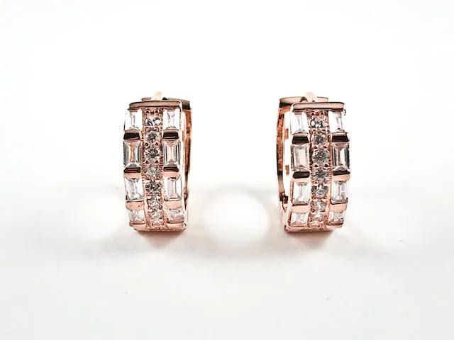 Elegant Multi Row Mix CZ Huggie Style Silver Earrings