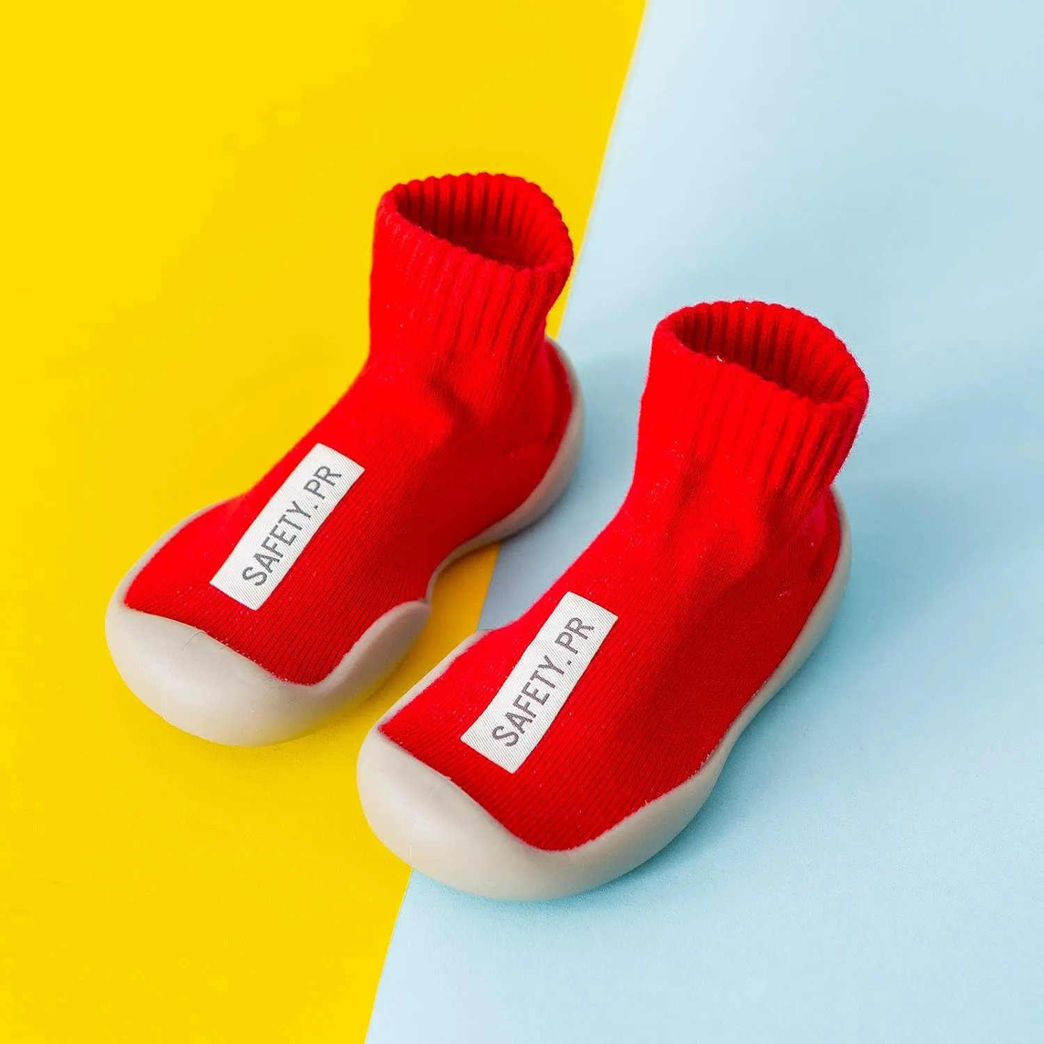 EnJoCho Baby Boy Girl Floor Sock Non-Slip Soft-Soled Shoes Rubber Sole Children's Socks Letter Tube Infant Toddler Shoes (Red-07#g, 1-2 Years)