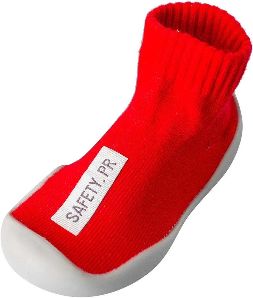 EnJoCho Baby Boy Girl Floor Sock Non-Slip Soft-Soled Shoes Rubber Sole Children's Socks Letter Tube Infant Toddler Shoes (Red-07#g, 1-2 Years)