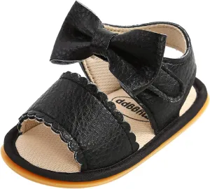 EnJoCho Baby Boys Girls Bow Sandals Soft Non-Slip Rubber Sole Summer Flat Walking Shoes Newborn Outdoor Slippers Shoes (Black-07#E, 11-6m)