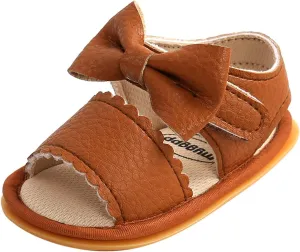 EnJoCho Baby Boys Girls Bow Sandals Soft Non-Slip Rubber Sole Summer Flat Walking Shoes Newborn Outdoor Slippers Shoes (Brown-07#E, 12-12m)