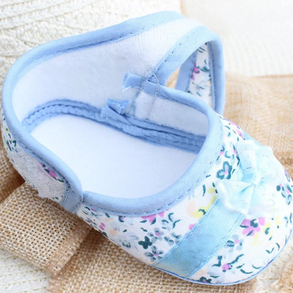 EnJoCho Baby Girls Soft Sole Infant Summer Shoes Bowknot Flat Anti Slip First Walking Shoe Newborn Toddler Prewalker Crib Shoes (Blue-02#, 12-18M)