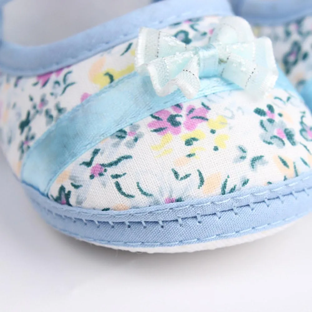 EnJoCho Baby Girls Soft Sole Infant Summer Shoes Bowknot Flat Anti Slip First Walking Shoe Newborn Toddler Prewalker Crib Shoes (Blue-02#, 12-18M)