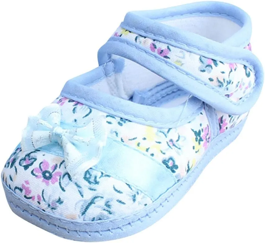 EnJoCho Baby Girls Soft Sole Infant Summer Shoes Bowknot Flat Anti Slip First Walking Shoe Newborn Toddler Prewalker Crib Shoes (Blue-02#, 12-18M)