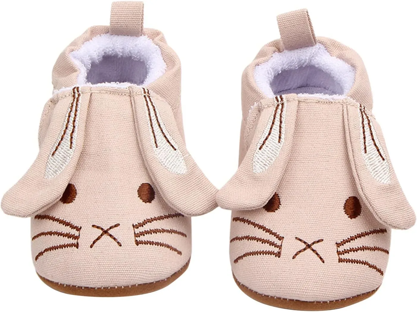 EnJoCho Baby Wedding Shoes Infant Toddler Shoes Soft Sole Toddler Shoes 3D Little Ear Cartoon Embroidery (Beige, 0 Months)