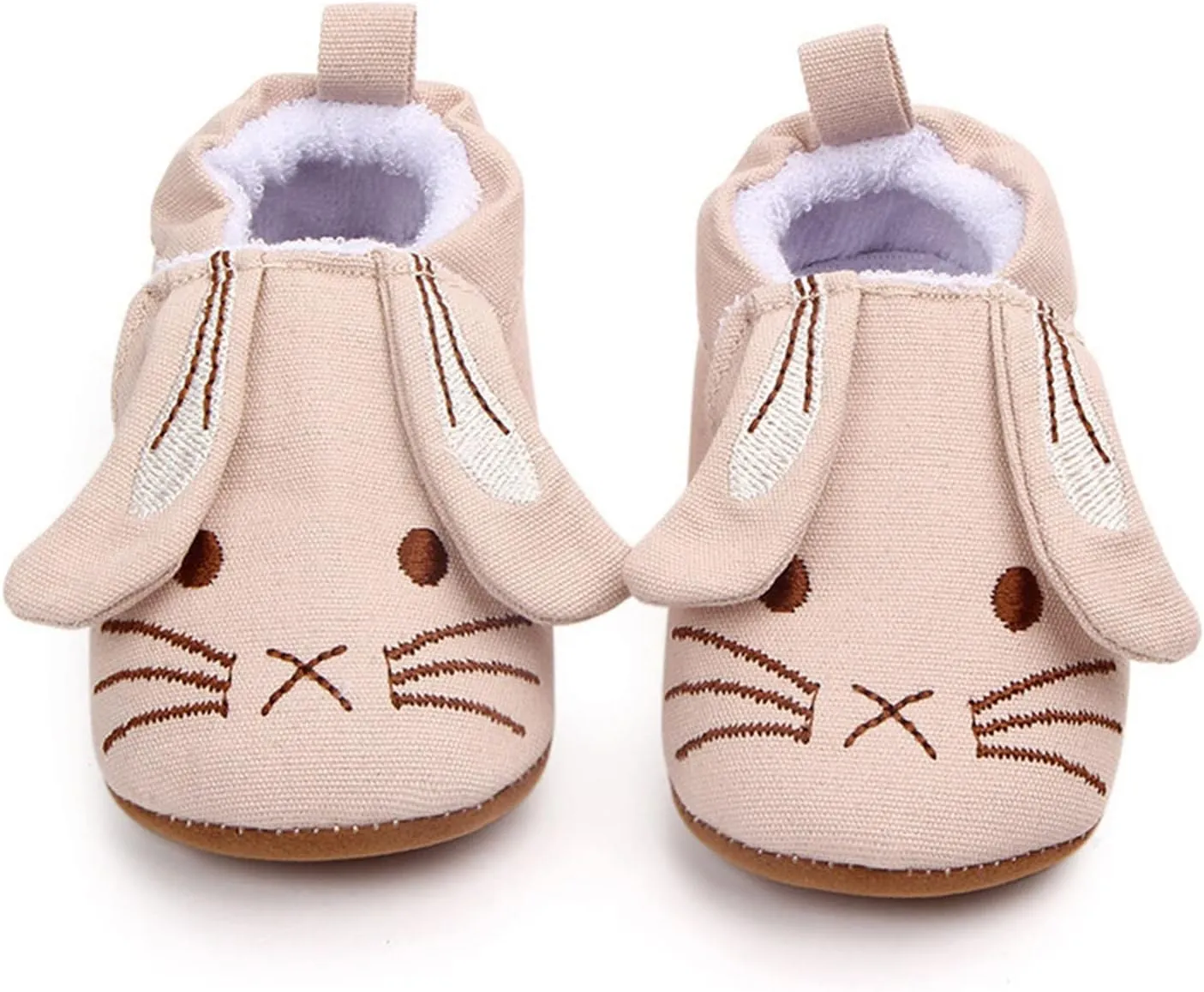 EnJoCho Baby Wedding Shoes Infant Toddler Shoes Soft Sole Toddler Shoes 3D Little Ear Cartoon Embroidery (Beige, 0 Months)