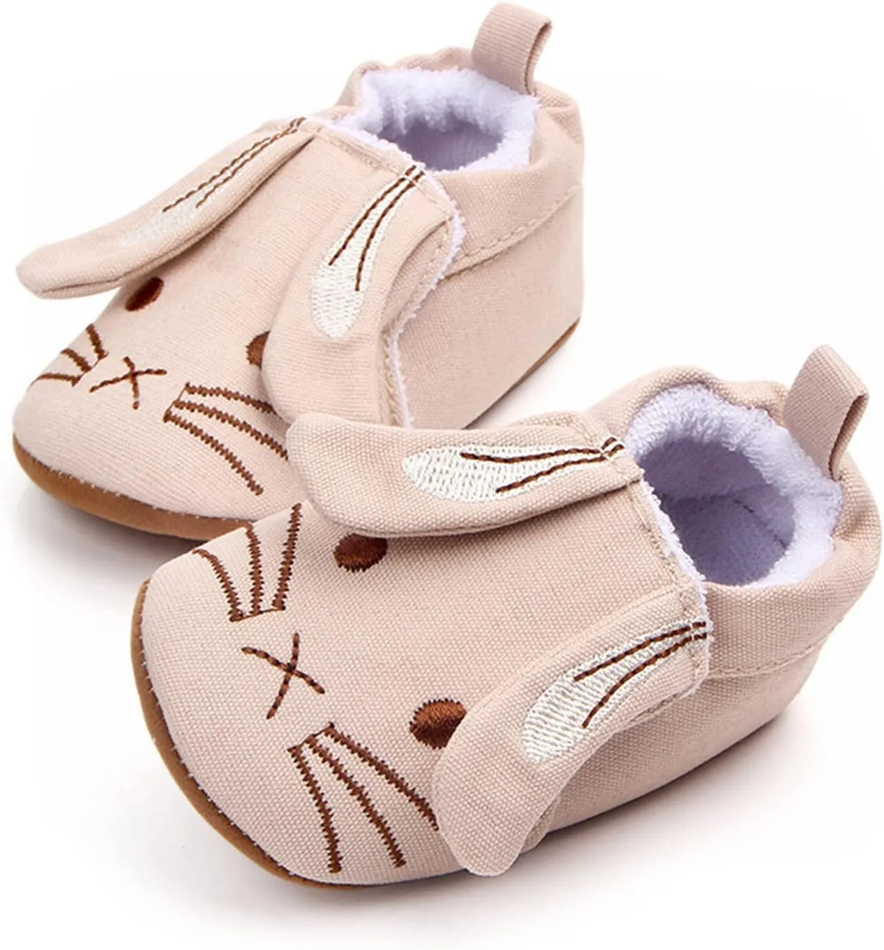 EnJoCho Baby Wedding Shoes Infant Toddler Shoes Soft Sole Toddler Shoes 3D Little Ear Cartoon Embroidery (Beige, 0 Months)