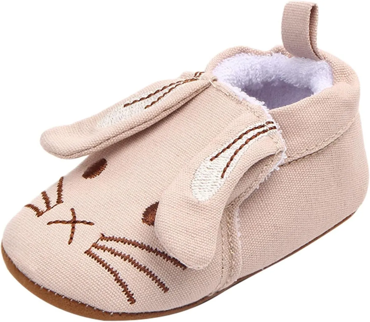 EnJoCho Baby Wedding Shoes Infant Toddler Shoes Soft Sole Toddler Shoes 3D Little Ear Cartoon Embroidery (Beige, 0 Months)