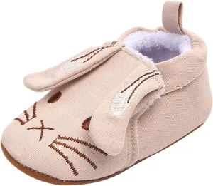 EnJoCho Baby Wedding Shoes Infant Toddler Shoes Soft Sole Toddler Shoes 3D Little Ear Cartoon Embroidery (Beige, 0 Months)