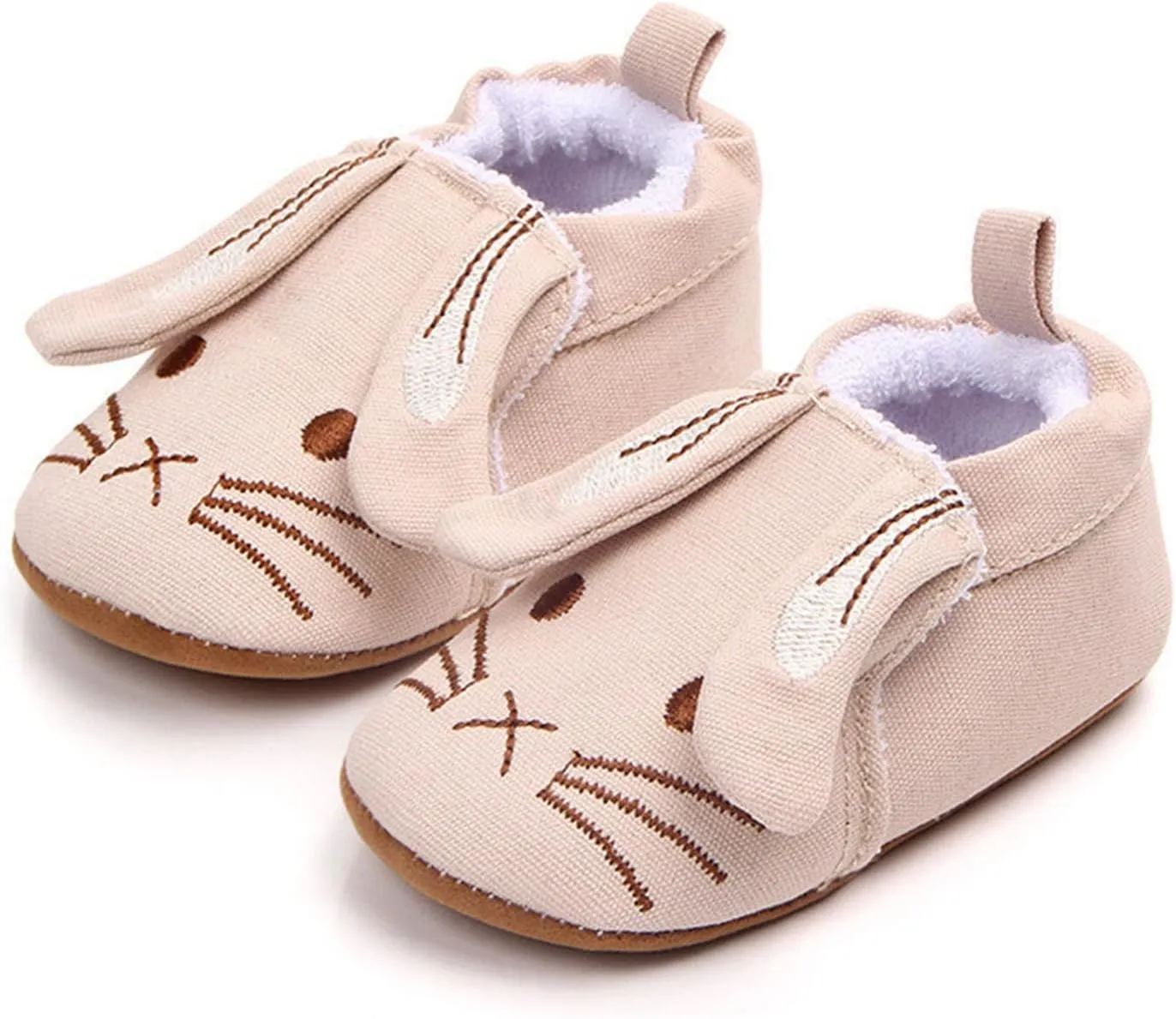 EnJoCho Baby Wedding Shoes Infant Toddler Shoes Soft Sole Toddler Shoes 3D Little Ear Cartoon Embroidery (Beige, 0 Months)