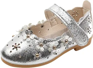 EnJoCho Girls Sandal Shoes Flower Shoes Hollow Flower Shoes Sandals Soft Sole Princess Sandals Baby Shoes 1-11 Years (Silver, 5.5 Years)