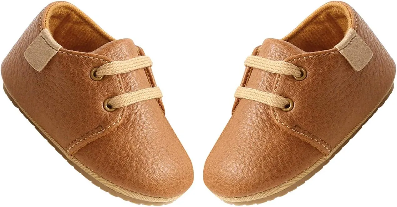 EnJoCho Infant Baby Girl Boy Leather Shoes Soft Sole Slippers Ankle Sneakers 0-15Months Toddler Grib Shoes First Walkers (Coffee-06#E, 6-9Months)