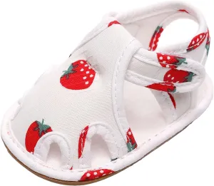 EnJoCho Infant Toddler Shoes Soft Sole Non Slip Toddler Floor Shoes Fruit Strawberry Print Sandals Toddler Walking Shoes (Red, 9Months)
