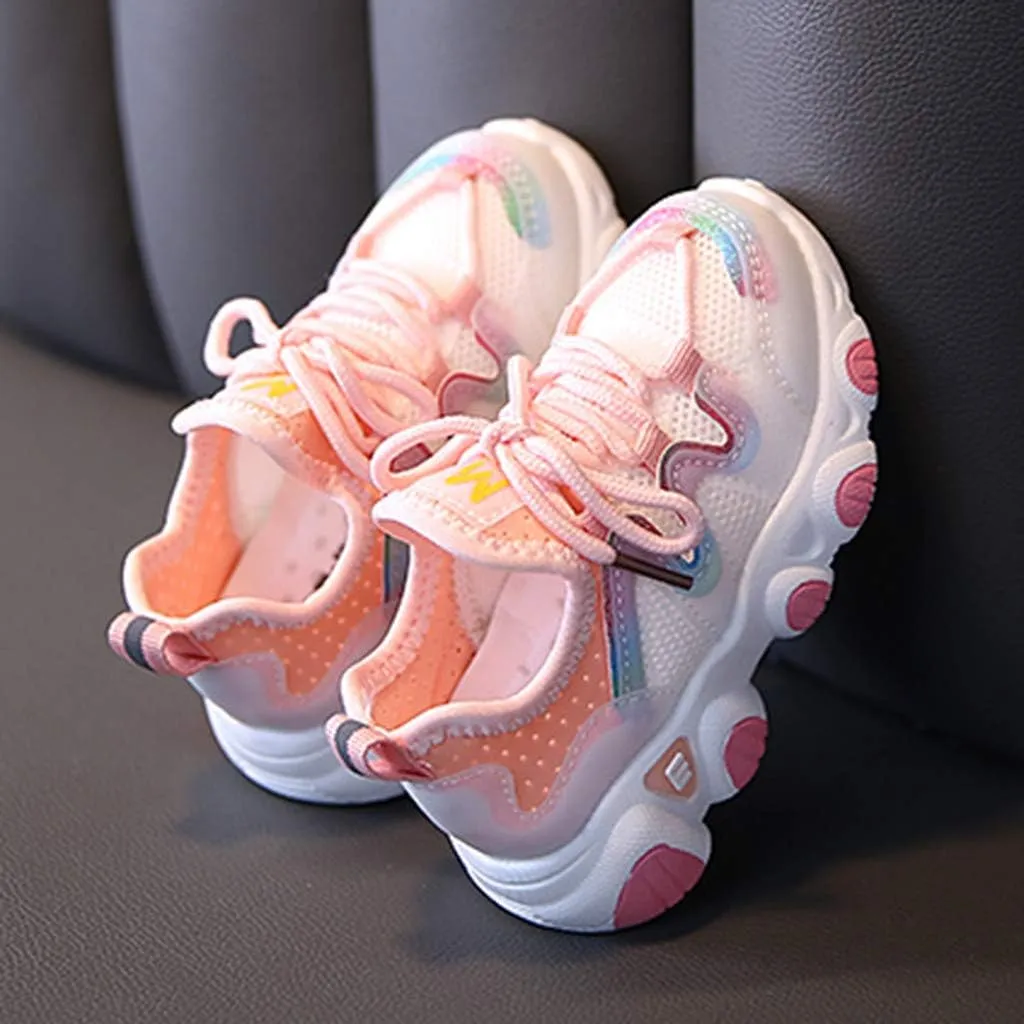 EnJoCho Kids Sneaker Girl's Lightweight Running Sports Shoes Mesh Breathable Tennis Casual Shoes Lace Up Soft Sole Shoes (Pink-06#n, 15-18Months)