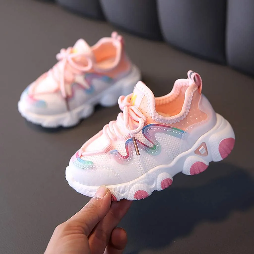 EnJoCho Kids Sneaker Girl's Lightweight Running Sports Shoes Mesh Breathable Tennis Casual Shoes Lace Up Soft Sole Shoes (Pink-06#n, 15-18Months)