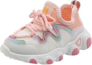 EnJoCho Kids Sneaker Girl's Lightweight Running Sports Shoes Mesh Breathable Tennis Casual Shoes Lace Up Soft Sole Shoes (Pink-06#n, 15-18Months)