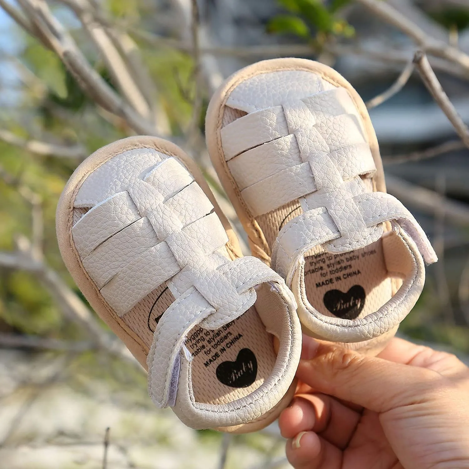EnJoCho Rubber Boys Walking Flat Sole Prewalker Girls Shoes Sandals Baby Non-Slip Soft Baby Sandals Kids Shoes (Beige, 12-18 Months)