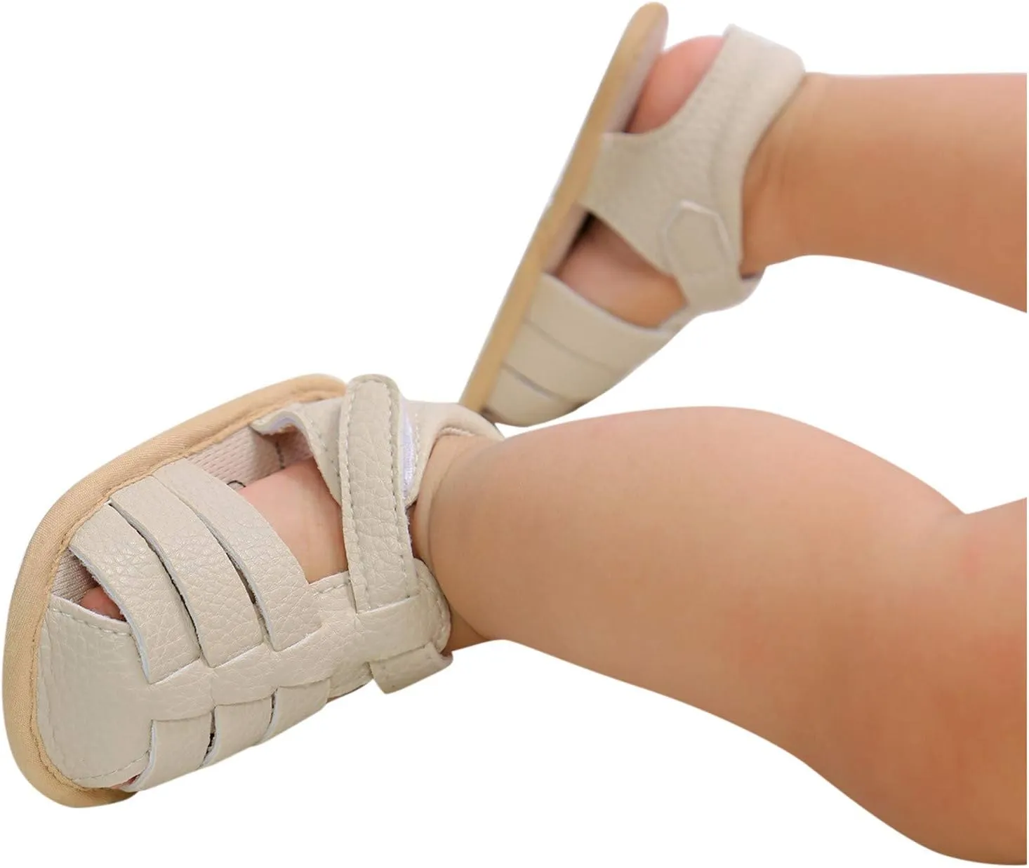 EnJoCho Rubber Boys Walking Flat Sole Prewalker Girls Shoes Sandals Baby Non-Slip Soft Baby Sandals Kids Shoes (Beige, 12-18 Months)