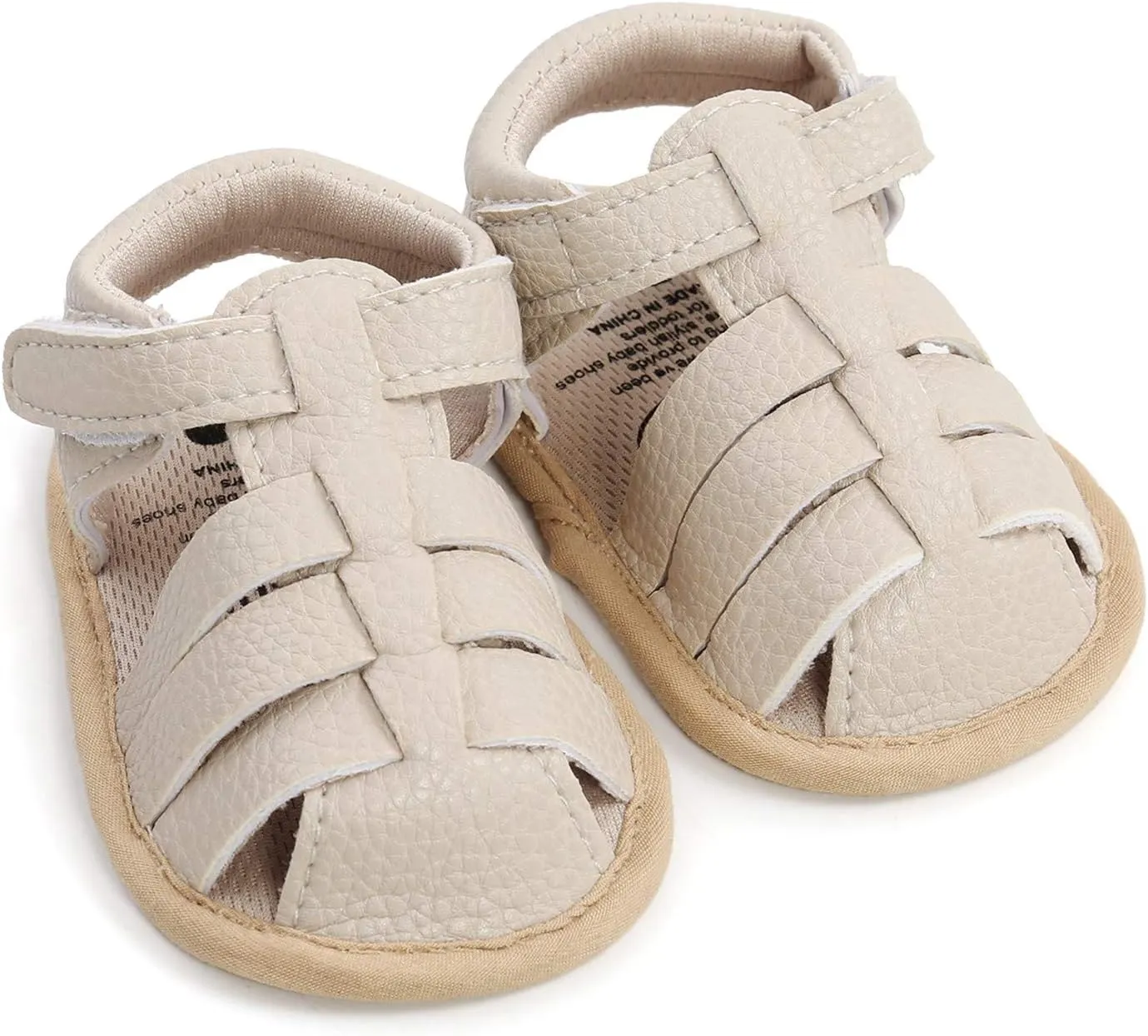 EnJoCho Rubber Boys Walking Flat Sole Prewalker Girls Shoes Sandals Baby Non-Slip Soft Baby Sandals Kids Shoes (Beige, 12-18 Months)