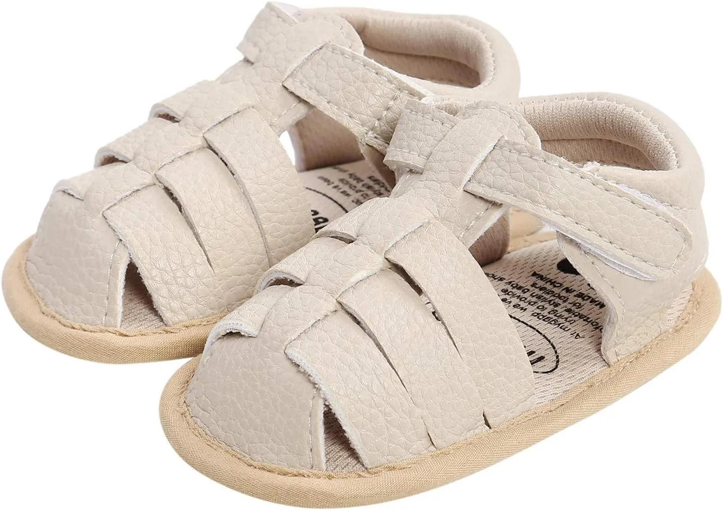 EnJoCho Rubber Boys Walking Flat Sole Prewalker Girls Shoes Sandals Baby Non-Slip Soft Baby Sandals Kids Shoes (Beige, 12-18 Months)