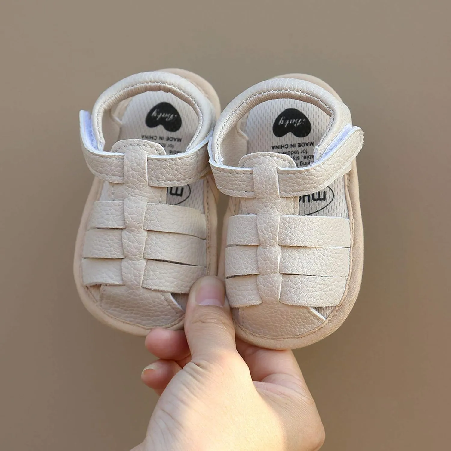EnJoCho Rubber Boys Walking Flat Sole Prewalker Girls Shoes Sandals Baby Non-Slip Soft Baby Sandals Kids Shoes (Beige, 12-18 Months)