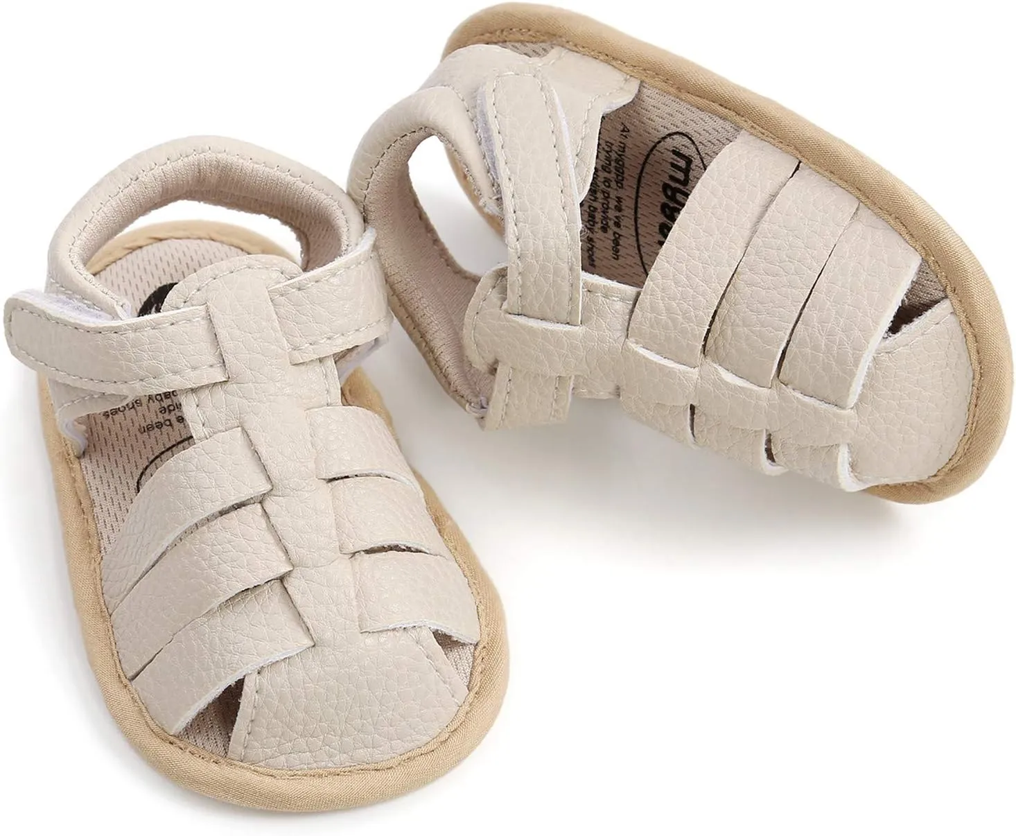 EnJoCho Rubber Boys Walking Flat Sole Prewalker Girls Shoes Sandals Baby Non-Slip Soft Baby Sandals Kids Shoes (Beige, 12-18 Months)