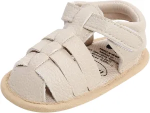 EnJoCho Rubber Boys Walking Flat Sole Prewalker Girls Shoes Sandals Baby Non-Slip Soft Baby Sandals Kids Shoes (Beige, 12-18 Months)