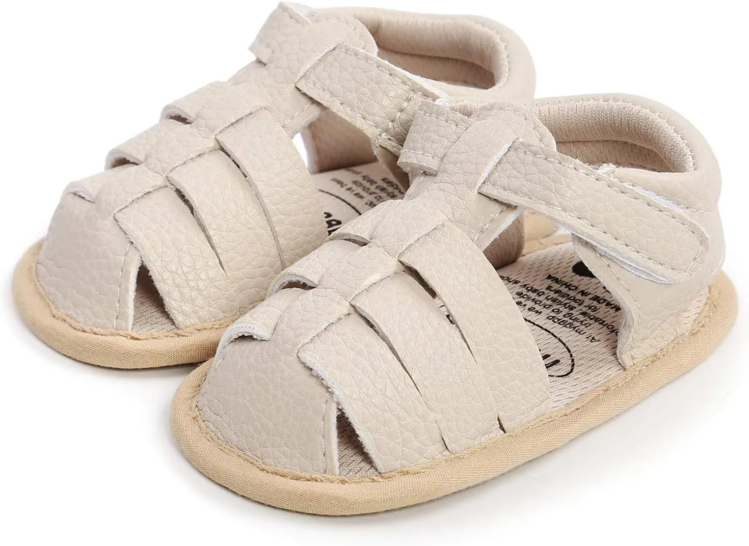 EnJoCho Rubber Boys Walking Flat Sole Prewalker Girls Shoes Sandals Baby Non-Slip Soft Baby Sandals Kids Shoes (Beige, 12-18 Months)