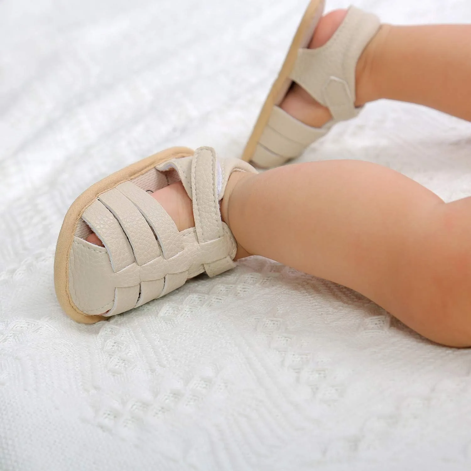EnJoCho Rubber Boys Walking Flat Sole Prewalker Girls Shoes Sandals Baby Non-Slip Soft Baby Sandals Kids Shoes (Beige, 12-18 Months)