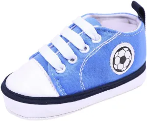 EnJoCho Shoe for Children,0-12M Newborn Infant Baby Football Print Sneaker Anti-Slip Soft Sole Toddler Canvas Shoes (Blue-04#, 3-6M)