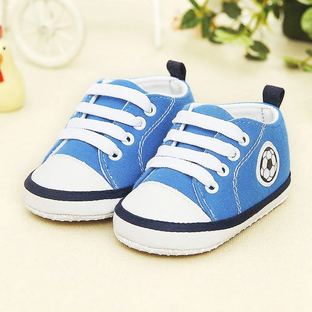 EnJoCho Shoe for Children,0-12M Newborn Infant Baby Football Print Sneaker Anti-Slip Soft Sole Toddler Canvas Shoes (Blue-04#, 3-6M)