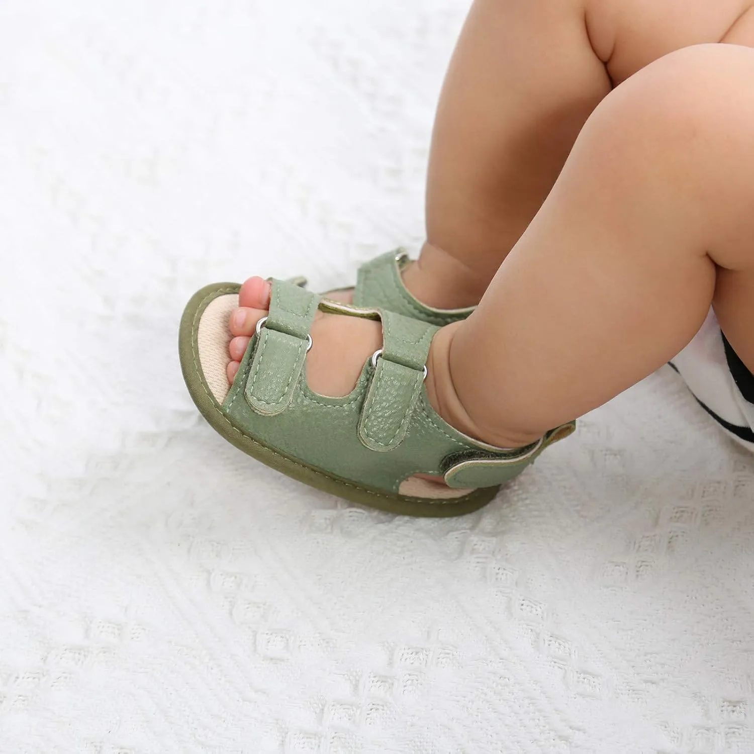 EnJoCho Soft Shoes Boys Sole Non-Slip Flat Prewalker Sandals Baby Walking Girls Rubber Baby Shoes for 0-18Months (Green, 0-6 Months)