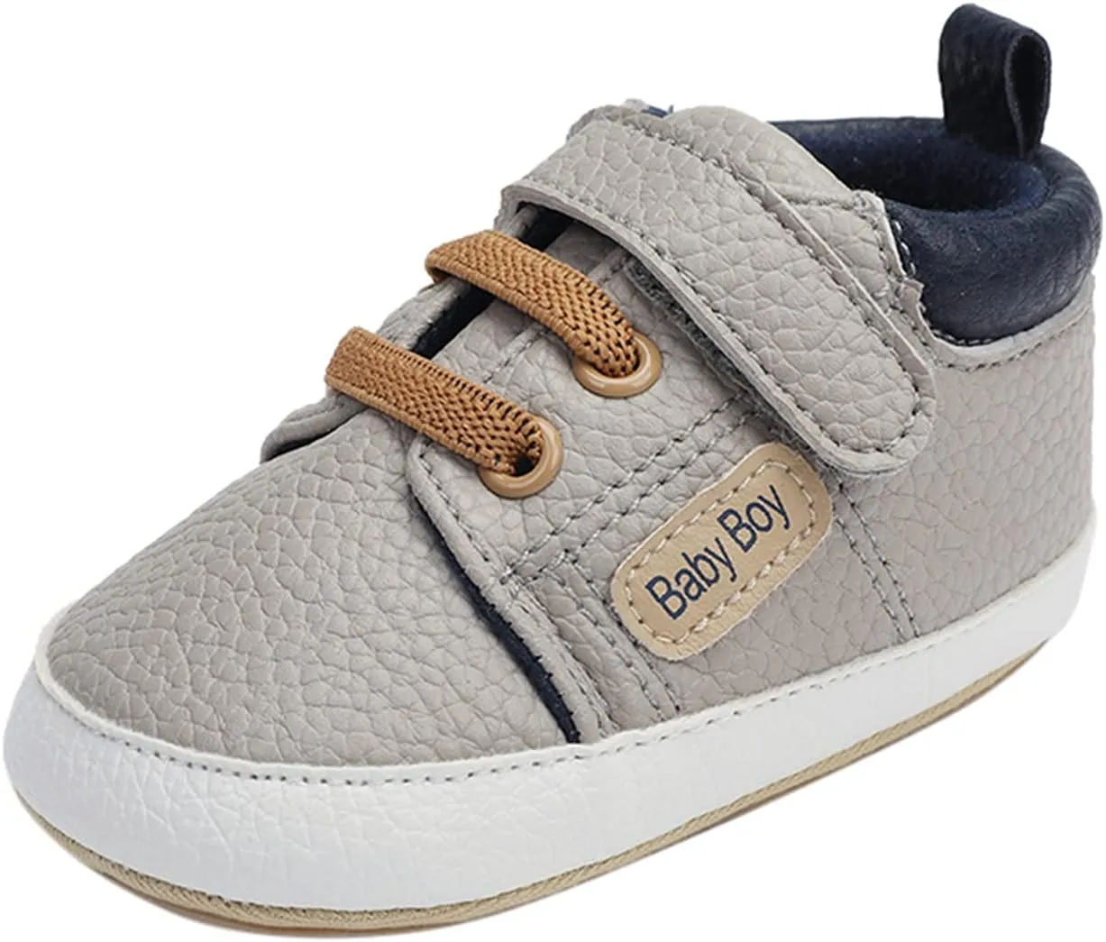 EnJoCho Toddler Baby Boys Girls Leather Ankle Sneakers Soft Anti-Slip Sole Infant Newborn Prewalker First Walking Crib Shoes (Gray-6#, 0-6 Months)