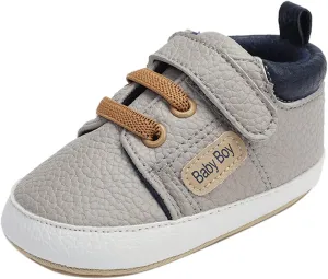 EnJoCho Toddler Baby Boys Girls Leather Ankle Sneakers Soft Anti-Slip Sole Infant Newborn Prewalker First Walking Crib Shoes (Gray-6#, 0-6 Months)