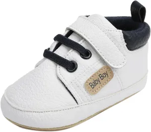 EnJoCho Toddler Baby Boys Girls Leather Ankle Sneakers Soft Anti-Slip Sole Infant Newborn Prewalker First Walking Crib Shoes (White-6#, 6-9 Months)