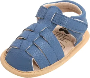 EnJoCho Toddler First Walker Shoes,0-18M Baby Boys Girls Sandals Soft Non-Slip Rubber Sole Prewalker Flat Walking Shoes (Blue-06#A, 12-18 Months)