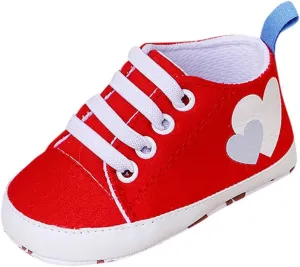 EnJoCho Unisex Baby Boy Girl Canvas Sneaker Soft Sole Ankle Infant First Walkers Crib Shoe Flats Shoes for 0-12 Months (Red-02A#, 9-12M)