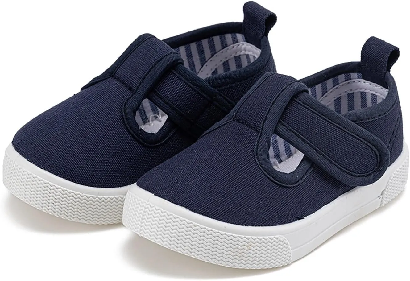 Fashion Canvas Toddler Baby Boy Girl Flat Shoes Canvas Shoes Baby Soft Sole Cotton Shoes with Adjustable Strap