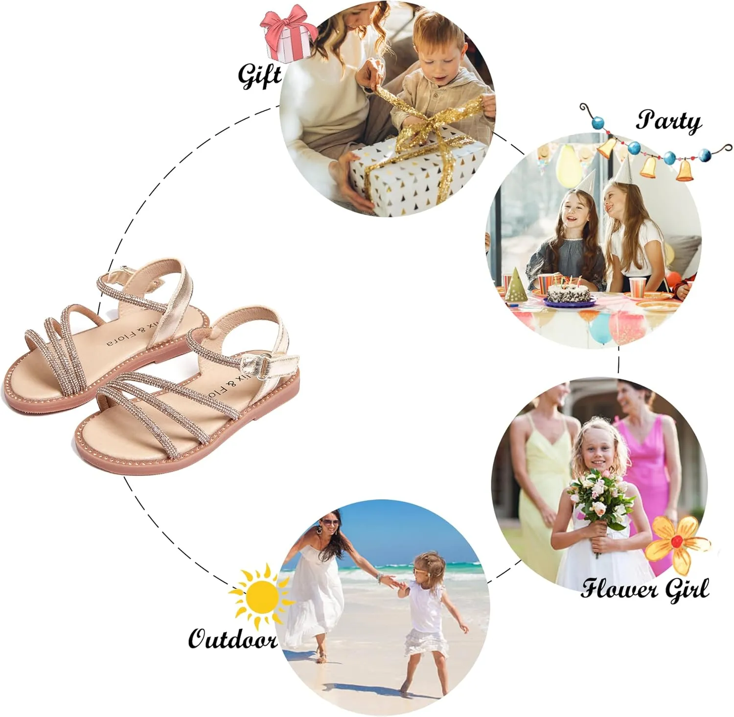Felix & Flora Toddler Girl Sandals - Flower Girl Dress Shoes Open Toe Little Kid Summer Flats