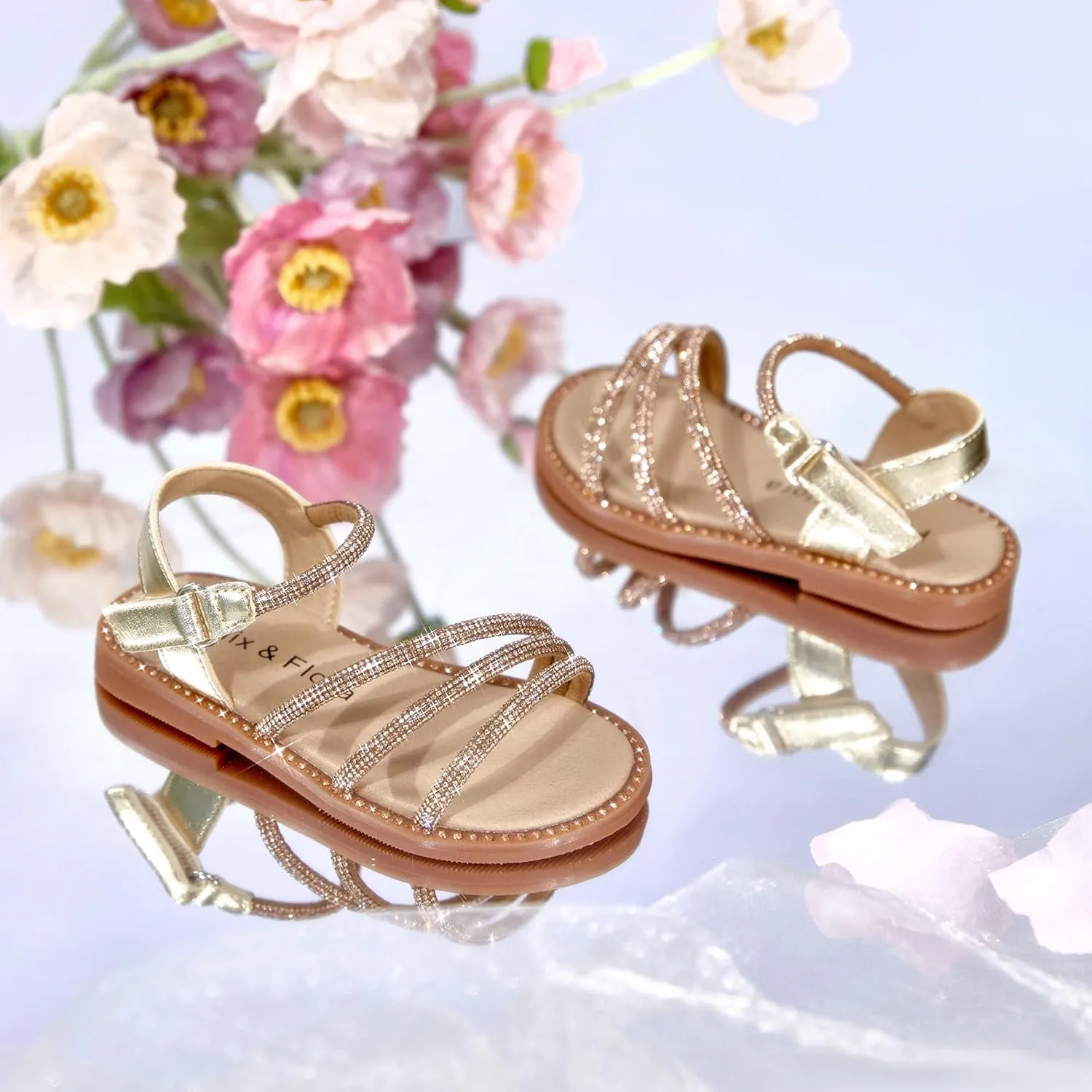 Felix & Flora Toddler Girl Sandals - Flower Girl Dress Shoes Open Toe Little Kid Summer Flats