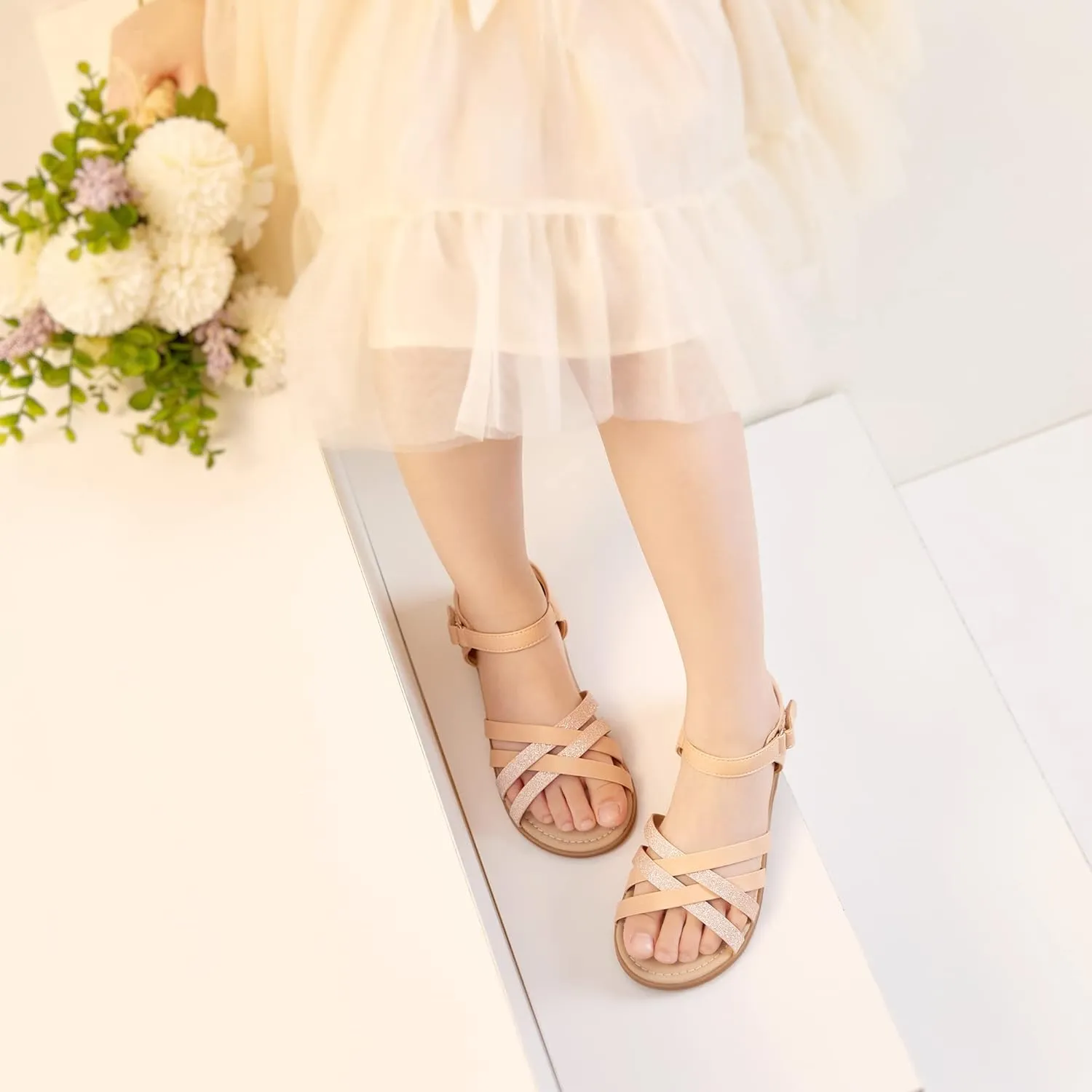 Felix & Flora Toddler Girl Sandals - Flower Girl Dress Shoes Open Toe Little Kid Summer Flats