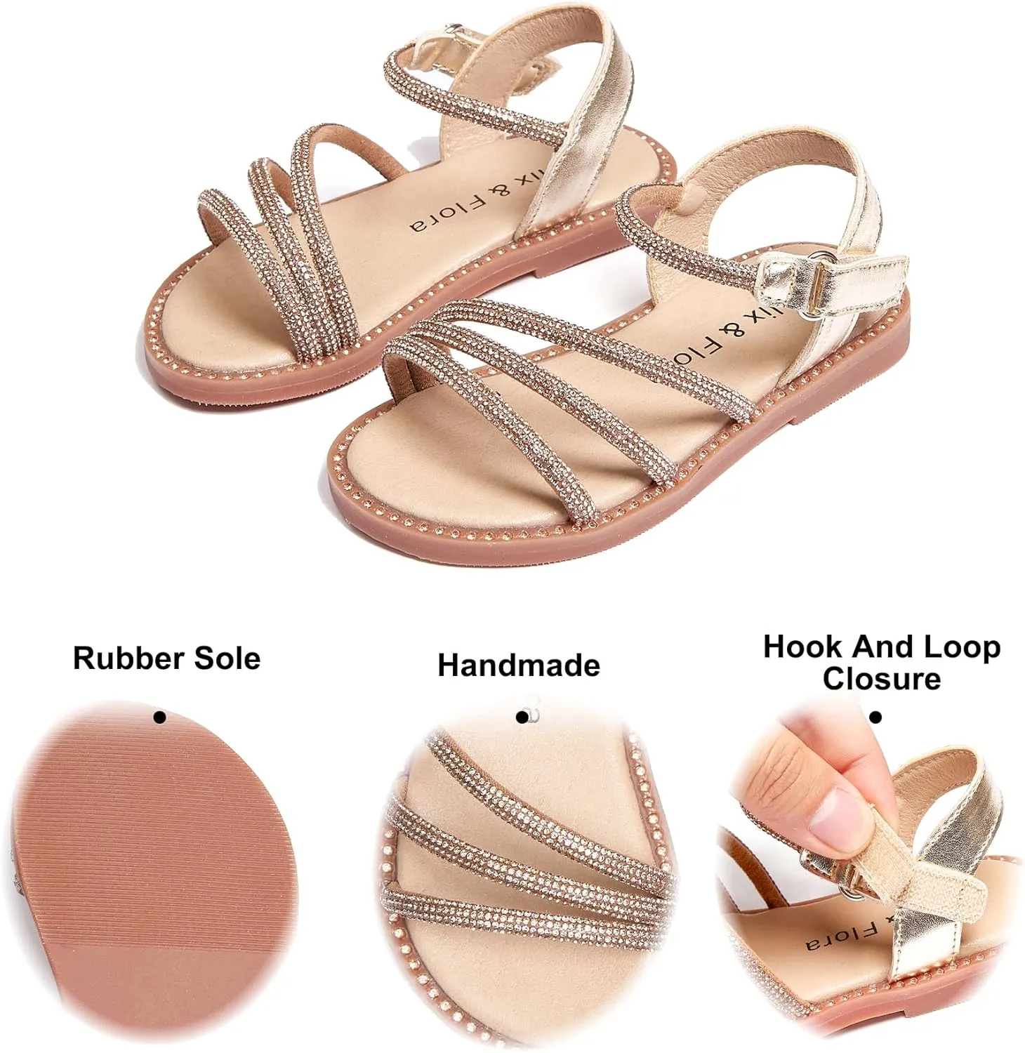 Felix & Flora Toddler Girl Sandals - Flower Girl Dress Shoes Open Toe Little Kid Summer Flats