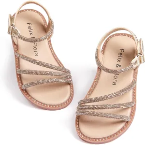 Felix & Flora Toddler Girl Sandals - Flower Girl Dress Shoes Open Toe Little Kid Summer Flats