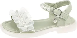 First Walkers Shoes Toddler Girls Eva Lace Sandals Summer Outdoor Open Toe Soft Rubber Sole Beach (Green, 4-4.5 Years)