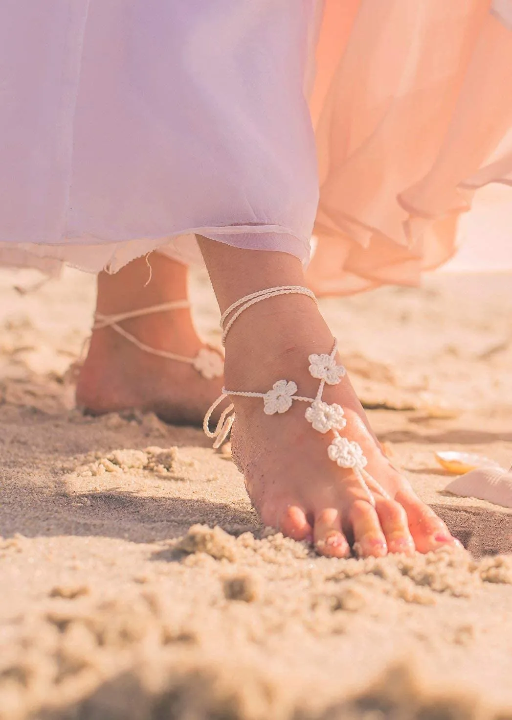 Flower Girl Barefoot Sandals, Baby Christening Shoes, Beach Wedding Foot Jewelry, Flower Girl Gift, First Birthday Shoes, Summer Beach Shoes, Mommy and Me (Ivory, XXS Baby size 5-10)