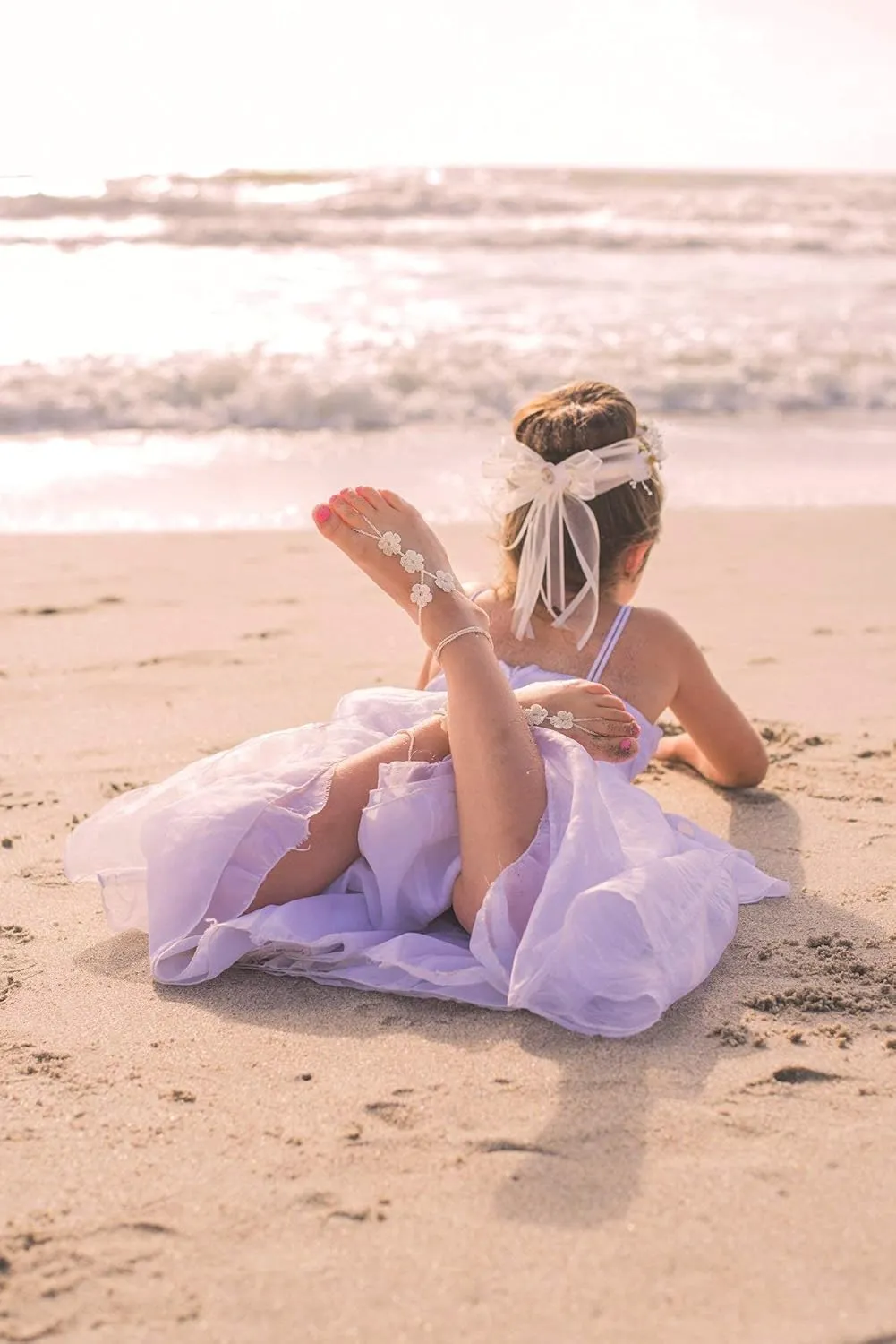 Flower Girl Barefoot Sandals, Baby Christening Shoes, Beach Wedding Foot Jewelry, Flower Girl Gift, First Birthday Shoes, Summer Beach Shoes, Mommy and Me (Ivory, XXS Baby size 5-10)