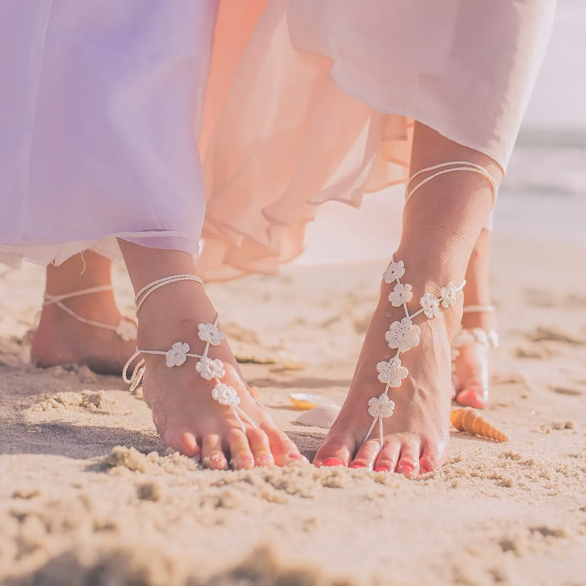 Flower Girl Barefoot Sandals, Baby Christening Shoes, Beach Wedding Foot Jewelry, Flower Girl Gift, First Birthday Shoes, Summer Beach Shoes, Mommy and Me (Ivory, XXS Baby size 5-10)