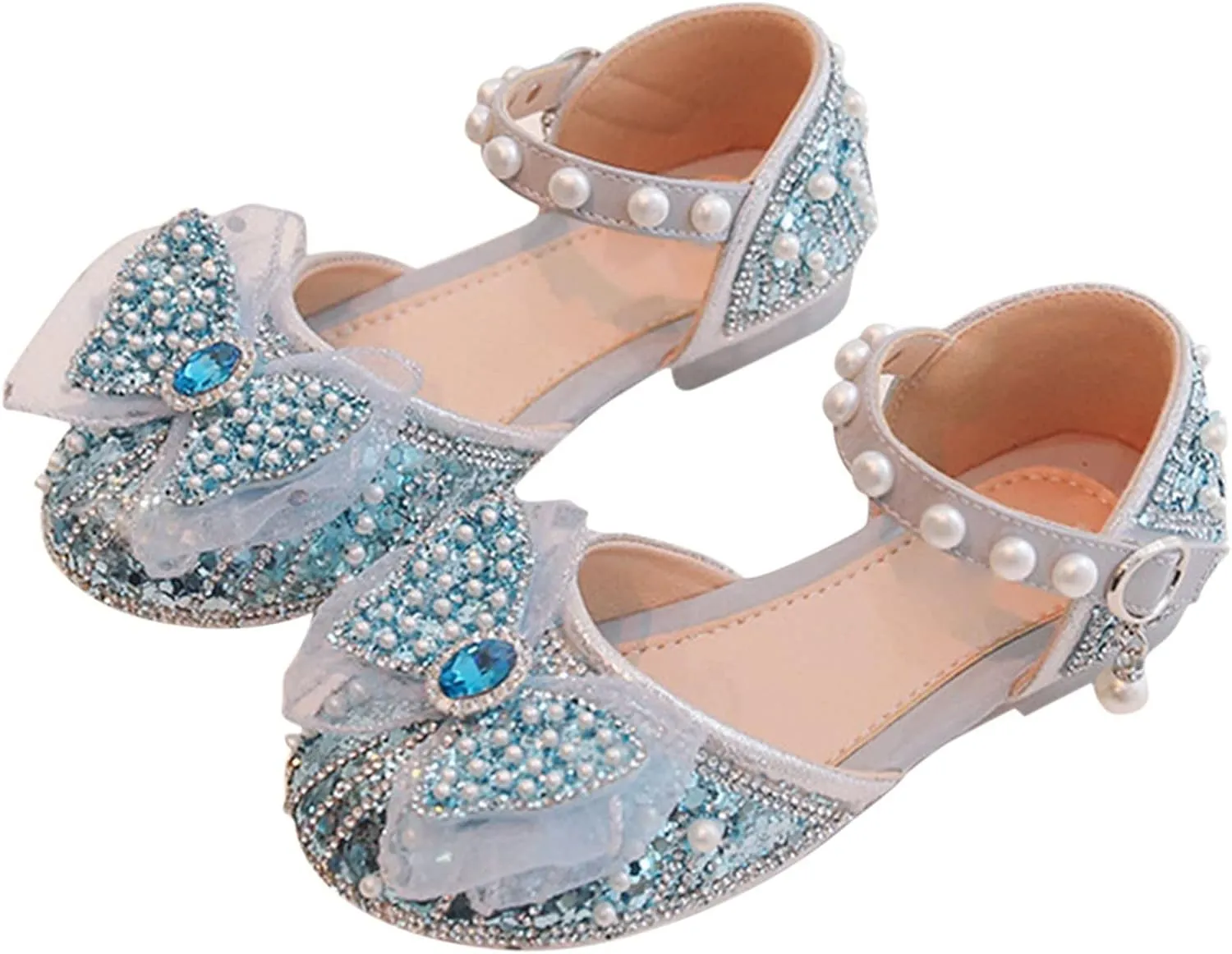 Girl Shoes Autumn New Little Girl Fashionable Princess Shoes Bow Soft Sole Baby Cool Single Shoes Par (Blue, 6.5 Infant)