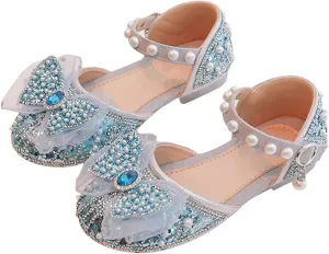 Girl Shoes Autumn New Little Girl Fashionable Princess Shoes Bow Soft Sole Baby Cool Single Shoes Par (Blue, 6.5 Infant)