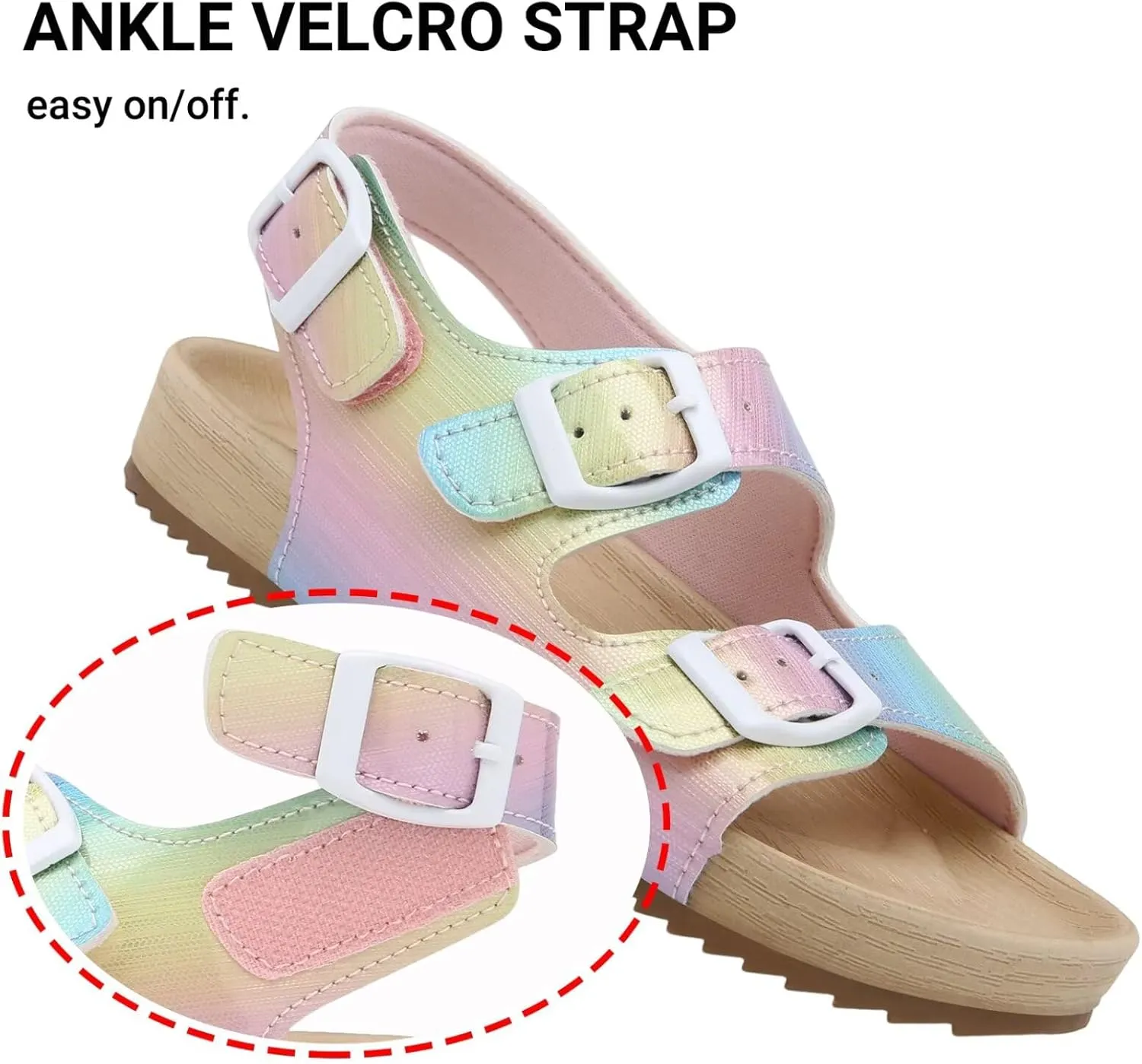 Girls Boys Sandal Adjustable Double Buckle Casual Flat Open Toe Lightweight Summer Shoes Hook Loop Sandal for Toddler Little Big Kid